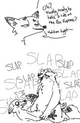 2016 anthro badger black_and_white blush canine dialogue disney drooling duo female flat_chest fox fur girl_on_top honey_(zootopia) honey_badger line_art male mammal monochrome mustelid nick_wilde nobody_(artist) rough_sketch saliva sex simple_background sketch tongue traditional_media_(artwork) zootopia