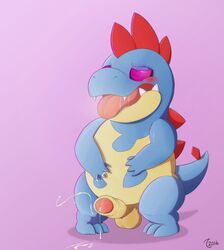 anthro balls blush crest croconaw cum cumshot cute_fangs ejaculation erection galaxia22 hands-free humanoid_penis lizard male male_only mind_control nintendo orgasm partially_retracted_foreskin penis pokemon reptile saliva saliva_string scalie signature slightly_chubby spiral_eyes tongue tongue_out uncut