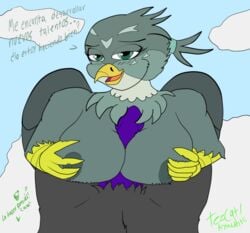 2016 animal_genitalia animal_penis anthro avian beak big_breasts breasts duo fan_character feathers female friendship_is_magic fur gabby_(mlp) gryphon heart male my_little_pony nipples paizuri penis sex solo_focus spanish_text straight text tezcatl tezcatl-ayauhtli vector wings