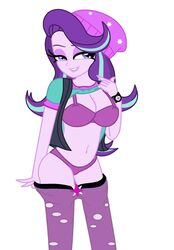 bra cbear624 equestria_girls female friendship_is_magic humanized mirror_magic my_little_pony panties pants_down purple_bra purple_panties shirt_lift solo starlight_glimmer