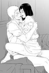 1boy 1boy1girl 1girls ass black_hair blush boruto:_naruto_next_generations breasts couple female hal_(sakurajam) hyuuga_hinata male/female monochrome naruto sex straight uzumaki_naruto