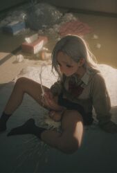 1dickgirl 1futa 1girls after_school ai_generated anime_girl balls beige_cardigan big_testicles blush bowtie breasts clenched_teeth collared_shirt cum cum_on_seat cum_pool cum_shot devaster dickgirl ejaculation erection female full_body futa_masturbation futa_orgasm futanari futon gal gyaru hair_down half-closed_eyes handjob huge_cock indoors intersex japanese_room long_sleeves looking_at_own_penis masturbation medium_hair messy_hair messy_room motion_blur open_mouth orgasm oversized_clothes penis sagging_balls saggy_balls school_uniform schoolgirl silver_hair sitting skirt slim_waist small_breasts socks solo solo_focus solo_futa spread_legs sticky_cum tatami teenage_futa teeth testicles thick_cum tissue_box trash_bag used_tissue used_tissues