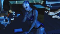 1girls 3d 3d_(artwork) asari bioware blue_skin ethaclane female_focus female_only liara_t'soni lingerie mass_effect