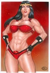 1girls abs big_barda big_breasts black_hair breasts cleavage dc_comics female female_only huge_breasts muscular muscular_female rudimar_patrocinio solo traditional_media_(artwork)