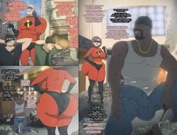 1girls 4boys balls big_ass big_balls big_breasts big_penis blonde_hair bodysuit breasts brown_hair clothed clothed_female clothed_male clothing contingency dark-skinned_male dark_skin dialogue disney elastigirl english_text erect_nipples_under_clothes erection erection_under_clothes eyemask female helen_parr huge_ass huge_balls huge_breasts huge_cock huge_testicles interracial male masked masked_female medium_hair money mr._incredible muscular muscular_male penis pixar robbery robert_parr superhero superheroine testicles text the_incredibles