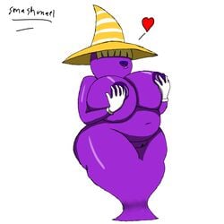 big_breasts breasts female hair_over_eyes hat heart marilyn mario_(series) navel nintendo nipples open_mouth overweight paper_mario purple_nipples purple_skin pussy shadow_siren smashmael solo valnyr video_games wide_hips witch_hat