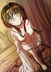 breasts female frown green_eyes looking_at_viewer looking_up messy_hair original red_hair senkyoushi_gondolf tagme underwear underwear_only