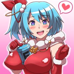 1girls big_breasts blue_hair christmas_rico_(x_dive) mega_man mega_man_x_dive noburockman object_between_breasts rico_(mega_man) tagme