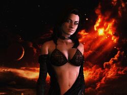 1girls 3d 3d_(artwork) bioware black_hair blue_eyes ethaclane female_focus female_only lingerie mass_effect miranda_lawson