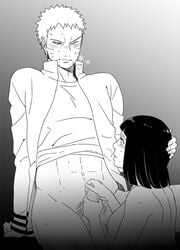 1boy 1boy1girl 1girls black_hair blush couple female hal_(sakurajam) hyuuga_hinata male/female monochrome naruto penis straight uzumaki_naruto