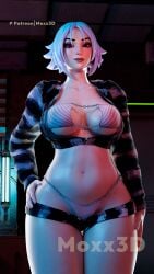 1girls 3d big_breasts bikini breasts curvy epic_games female female female_only fortnite fortnite:_battle_royale hand_on_hip light-skinned_female light_skin looking_at_viewer moxx3d partially_clothed persephone_(fortnite) purple_eyes short_hair solo solo_female standing tagme thick_thighs thighs white_hair