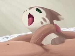 1boy ambiguous_gender bed_sheet bedding brown_fur feet furret furry green_eyes human interspecies male mammal nintendo open_mouth paws penis pokemon pokemon_gsc pokephilia solo_focus tongue tongue_out trapmagius veins veiny_penis video_games