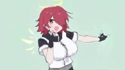 1girl 1girls 2d 2d_animation animated animation animation_meme arknights artist_request bouncing_breasts doodle_dance exusiai_(arknights) fingerless_gloves fully_clothed huge_breasts meme music no_sex sound tagme video