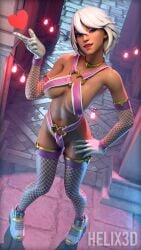 aphrodite_(fortnite) clothed fishnets fortnite helix3d looking_at_viewer tanned_skin white_hair