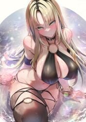 big_breasts bikini blonde_hair cleavage flowglow hips_wider_than_shoulders hololive hololive_dev_is hololive_flow_glow koganei_niko large_breasts looking_at_viewer omoti_(1201208) swimsuit thick_hips virtual_youtuber water wet wide_hips