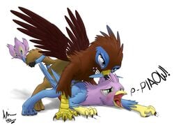 2boys anal anal_sex avian bondage bound claw_marks duo erection fan_character feathered_wings feathers fur gryphon male male_only my_little_pony open_mouth penetration penis plucking rope sex theandymac wings yaoi