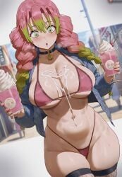 1girls breasts demon_slayer female green_eyes green_hair hips huge_breasts kanroji_mitsuri kimetsu_no_yaiba light-skinned_female light_skin long_hair pink_hair shexyo thick_thighs thighs two_tone_hair wide_hips