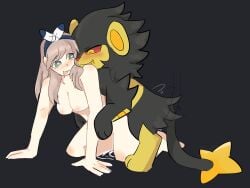 2024 bloowolfy breasts brown_hair duo female female_on_feral female_penetrated feral feral_penetrating feral_penetrating_female feral_penetrating_human from_behind_position generation_4_pokemon hair hi_res human human_on_feral human_penetrated interspecies luxray male male/female male_penetrating male_penetrating_female male_penetrating_human mammal mounting nintendo nipples open_mouth open_smile penetration pokemon pokemon_(species) pokephilia sex shiny_pokemon smile zoophilia