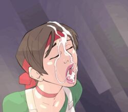 2d 2d_animation animated biohazard brown_hair c-smut-run capcom choker closed_eyes cum cum_in_mouth cum_on_hair facial facial_hair female gif headband open_mouth rebecca_chambers resident_evil resident_evil_0 short_hair solo tongue upper_body