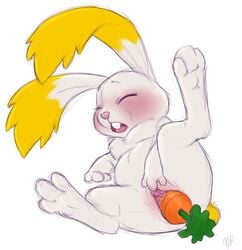 blush carrot clitoris female feral food food_play improvised_dildo improvised_sex_toy lagomorph mammal mario_(series) masturbation melvismd nintendo pussy rabbit raised_leg solo spread_legs spreading star_bunny super_mario_galaxy vegetable