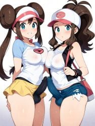 ai_generated bulge bulge_through_clothing futanari hilda_(pokemon) penis_touching_penis penis_under_clothes pokemon rosa_(pokemon) skirt thighhighs yuri