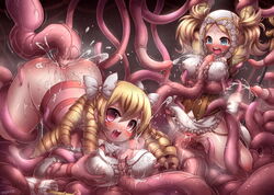 2girls arms_above_head ass bangs blonde_hair blue_eyes blush bondage bottomless bow breast_hold breast_press breasts covered_nipples cum curly_hair dress ejaculation emperpep femsub fire_emblem fire_emblem_awakening hair_ornament hairbow large_breasts lifted_by_another lissa_(fire_emblem) long_hair looking_at_viewer maribelle_(fire_emblem) motion_lines multiple_girls multiple_subs nipple_bulge open_mouth paizuri penis precum pussy pussy_juice rape red_eyes restrained ribbon ringlets saliva sex shaking shaved_pussy shiny shiny_skin sidelocks sweat tears tentacle tentacles_under_clothes tied_hair trembling twintails vaginal_penetration