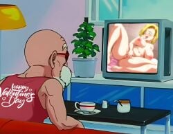 1male ai_assisted android_18 artist_request dragon_ball dragon_ball_super dragon_ball_z edit edited edited_image edited_screencap master_roshi muten_roushi valentine's_day