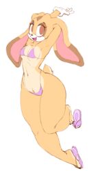 anthro armpits bikini black_nose breasts brown_eyes brown_fur cream_the_rabbit feet female female_only flat_colors full_body furry gloves lagomorph mammal navel nitro open_mouth pink_bikini rabbit sandals small_breasts smile solo sonic_(series) sonic_the_hedgehog_(series) swimsuit tail tan_fur thick_thighs toes tongue white_background white_gloves wide_hips