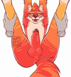 armpit_fetish armpit_fur asmrtist balls bright_colors cock erection flat_colors furry furry_asmr furry_male fursona glasses glowing_eyes heart-shaped_pupils legs_apart legs_up mansterzs popufur pov precum smile