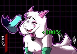 1boy 1girls anthro bodily_fluids bovid breasts caprine cum cum_on_face deltarune duo ejaculation female foreskin genital_fluids genitals goat hi_res horn human kris_(deltarune) male male/female mammal penis precum pubes ralsei ralsei_(female) ralsei_with_white_fur sashimiren tail tail_motion tailwag undertale_(series)