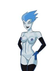 1girls blue_eyes blue_hair blue_skin breasts cleavage dc dc_comics dcau elbow_gloves female female_only gloves large_breasts legs legwear livewire pussy short_blue_hair short_hair solo sunsetriders7 superman:_the_animated_series superman_(series) thighs vagina