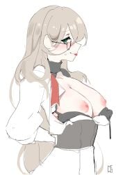 aia_amare breasts breasts_out glasses looking_at_viewer nijisanji nijisanji_en nipples virtual_youtuber