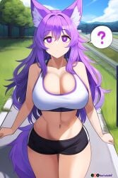 1girls ai_generated big_breasts big_breasts breasts breasts breasts breasts curvy cute dog_ears dog_girl doggirl female female female_focus female_only highres hips huge_boobs huge_breasts kemonomimi light_skin light_skinned_female long_hair outdoors patreon_username petgirl petite purple_ears purple_eyes purple_hair purple_tail self_upload sports_bra thick_thighs thighs tori toriwoofs watermark wavy_hair white_skin white_skinned_female wide_hips wolf_ears