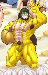 anthro beach beach_ball bera buff bulge bulge_through_clothing bulge_through_swimsuit mankini sexy smile smiley_face smiling sunglasses yellow_mankini