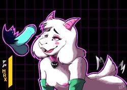 1boy 1girls anthro bovid breasts caprine collar deltarune duo female foreskin genitals goat hi_res horn human humanoid_genitalia humanoid_penis kris_(deltarune) male male/female mammal penis pubes ralsei ralsei_(female) ralsei_with_white_fur sashimiren tail tail_motion tailwag undertale_(series)