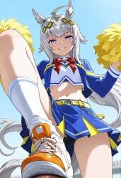 ai_generated animal_ears evil_smile feet feet_focus grey_hair horse_ears horse_girl horse_tail oguri_cap_(umamusume) penis shoes shoes_focus smile socks stepped_on stepping_on_penis umamusume umamusume_pretty_derby