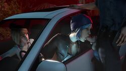 1boy 2girls 3d animated balls batesz being_watched blue_hair brunette car chloe_price erection fellatio female human life_is_strange male max_caulfield no_sound open_fly oral pale_skin penis police police_uniform public public_sex source_filmmaker straight testicles vehicle video watching