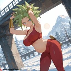 ai_generated beautfiul_background buttjob furrowed_brow huge_breasts kefla_(dragon_ball) pregnant snowy stunning_backgroud under_bridge windy