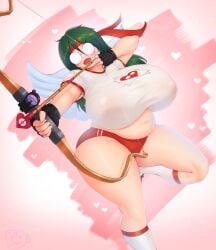 1girls arrow_(projectile) bbw belly blush bow_(weapon) breasts buruma coffeeslice coke-bottle_glasses fat fat_woman full_body glasses gym_uniform headband highres huge_breasts leg_up long_hair navel nerd_(coffeeslice) nipples original pink_background plump pulling_arrow see-through_clothes shirt sight_(weapon) solo standing taut_clothes taut_shirt thick_thighs thighs weapon