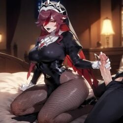 ai_generated church cock_hungry curvy curvy_figure genshin_impact handjob hoyoverse nun nun_outfit rosaria_(genshin_impact) thick thick_thighs