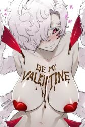 1girls big_breasts breasts female female_only heart_pasties multi_eye myth1c myth1carts nouvelle_(vtuber) pasties solo spider_girl valentine's_day virtual_youtuber white_background white_hair