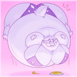 1:1 anthro ass belly big_belly big_breasts big_butt boss_monster_(undertale) bovid breasts caprine female floating fur goat hi_res horn huge_belly huge_breasts huge_butt hyper hyper_belly hyper_breasts inflation inflation_fetish mammal pie_(food) puffed_cheeks simple_background solo spherical_inflation toriel tuzzleton undertale undertale_(series) white_body white_fur