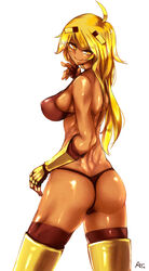 ass at2. bikini blaze_(at2.) blaze_(minecraft) breasts female from_behind minecraft mob_talker red_eyes smile solo yellow_hair