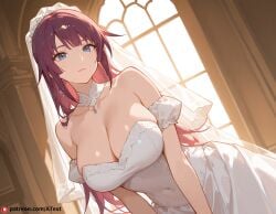 ai_generated body_arch huge_breasts senjougahara_hitagi sleepy wedding_dress white_dress