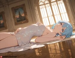 ai_generated beautfiul_background breasts izayoi_miku museum naughty seductive_lying small_breasts stunning_backgroud