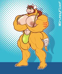 1boy anthro bara buff bulge bulge_through_clothing bulge_through_swimsuit green_mankini mankini muscles muscular muscular_male pecs pose sexy yellow_body yellow_skin