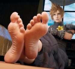 1boy 3d barefoot clothed_male cloud_strife crossed_legs feet_together final_fantasy_vii final_fantasy_vii_rebirth final_fantasy_vii_remake foot_fetish foot_focus male male_focus male_only mrgtsfloop presenting_feet soles soles_fetish square_enix wrinkled_feet wrinkles wrinkly_soles