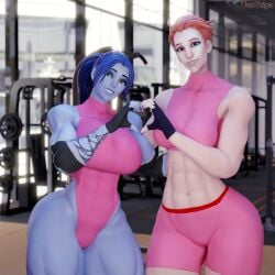 2girls 3d activision amelie_lacroix big_ass big_breasts big_thighs blizzard_entertainment blue-skinned_female blue_body blue_skin breasts bubble_ass bubble_butt bust busty chest curvaceous curves curvy curvy_figure female gym hips hourglass_figure huge_ass large_ass legs mature mature_female moira moira_o'deorain muscular muscular_female overwatch overwatch_2 slim_waist thick thick_ass thick_hips thick_legs thick_thighs thighs valentine's_day voluptuous voluptuous_female vonsvaigen waist wide_hips wide_thighs widowmaker