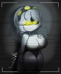 1girls artist_signature ass big_breasts breasts glitch_productions looking_at_camera murder_drones nude nude_female recording robot robot_girl robot_humanoid silver_hair smirk solo solo_female thick_ass thick_thighs thighs v_(murder_drones) yellow_eyes