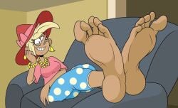 1girls accurate_art_style dark-skinned_female feet feet_up fifi_dufus hat jewelry nickelodeon no_time_to_spy:_a_loud_house_movie paramount+ pointy_nose pokadot_pants the_loud_house toes unknown_artist